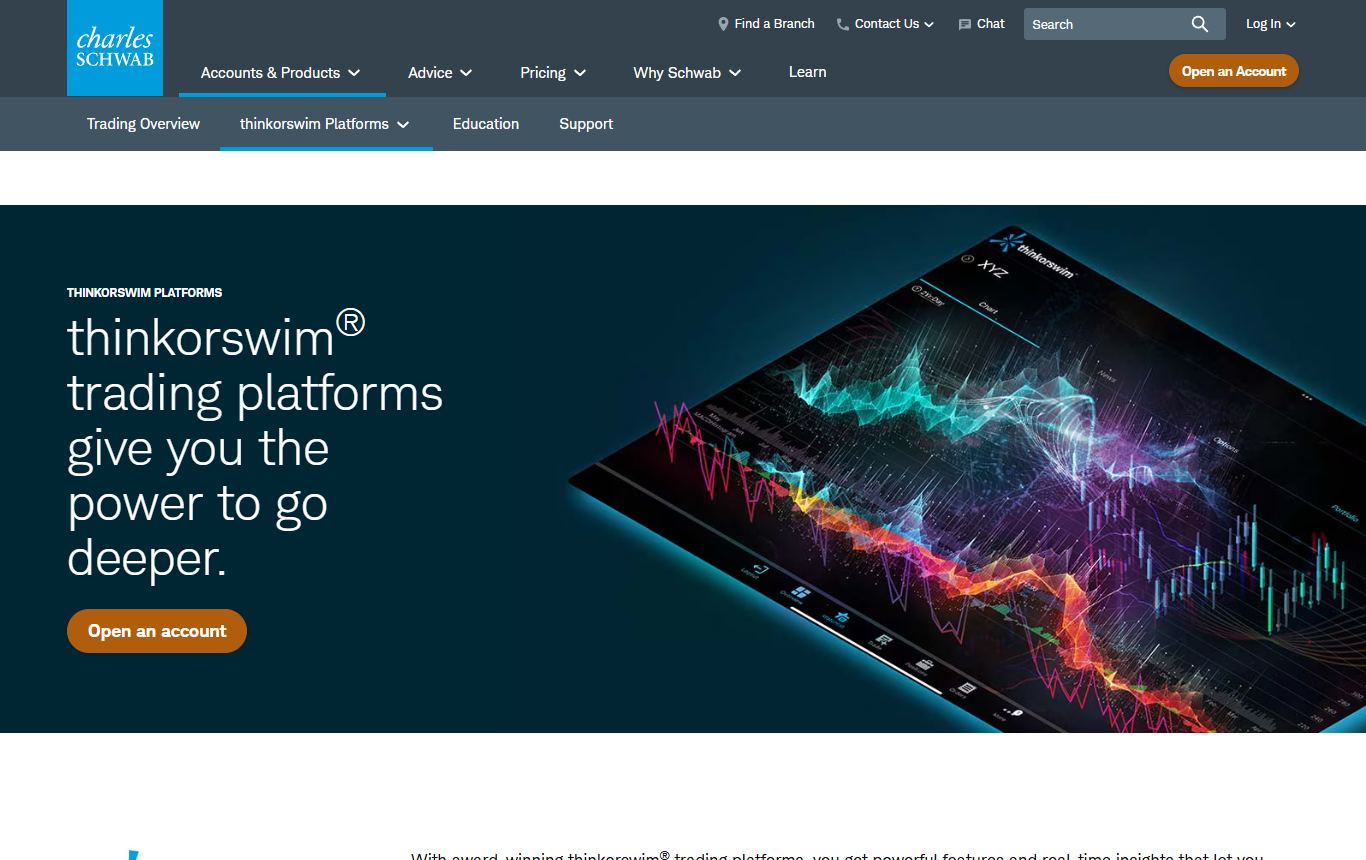 Charles Schwab thinkorswim trading platforms page