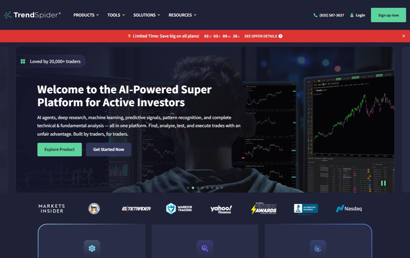 TrendSpider homepage describing automated technical analysis for active investors